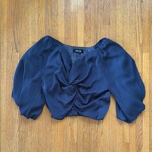 fab'rik Navy Twist-Front Puff Sleeve Top, silky and super cute 👀 size Small